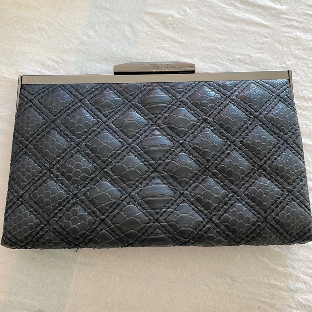 Rachel Roy - Chrome black soft faux leather clutch